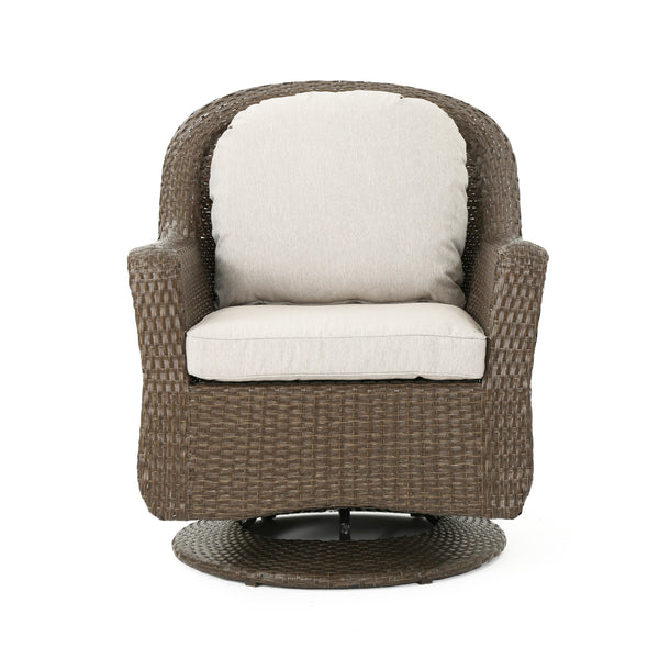 Gdf Studio Linsten Outdoor 4 Seater Wicker Swivel Chair And Fire Pit Set