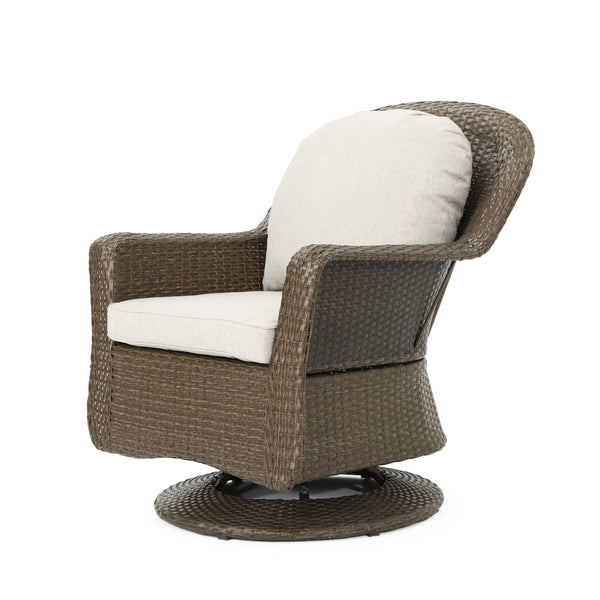 Gdf Studio Linsten Outdoor 4 Seater Wicker Swivel Chair And Fire Pit Set