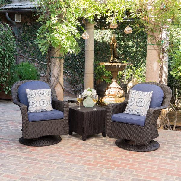 Gdf Studio Linsten Outdoor Wicker Swivel Club Chairs And Side Table Chat Set