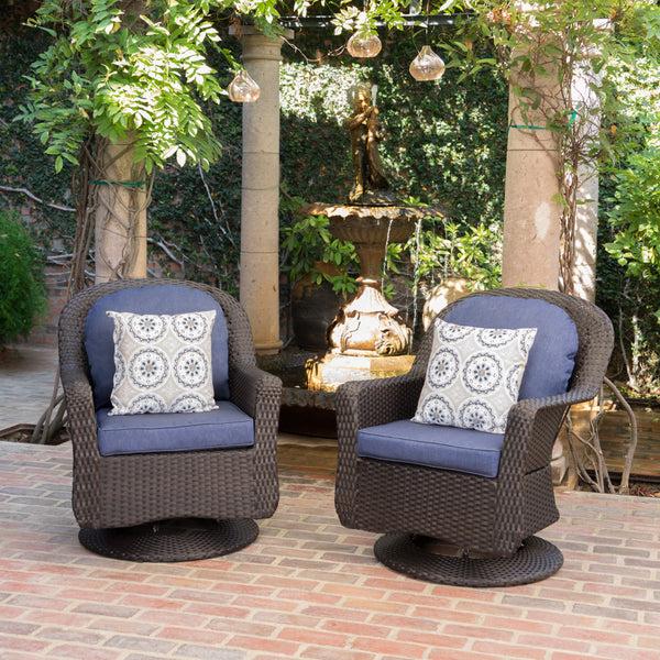 Gdf Studio Linsten Outdoor Wicker Swivel Club Chairs With Water Resistant Cushion