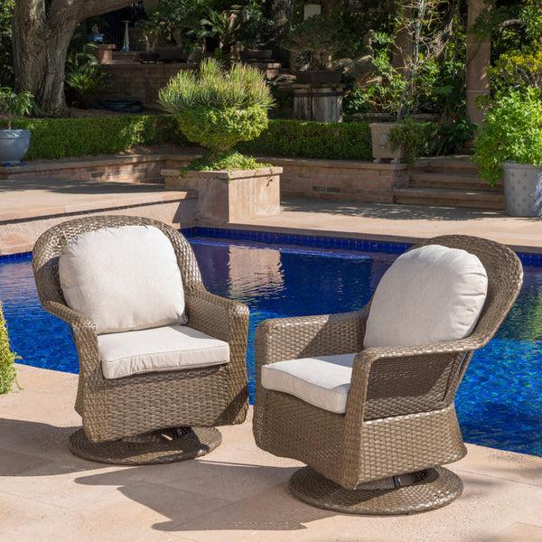 Gdf Studio Linsten Outdoor Wicker Swivel Club Chairs With Water Resistant Cushions