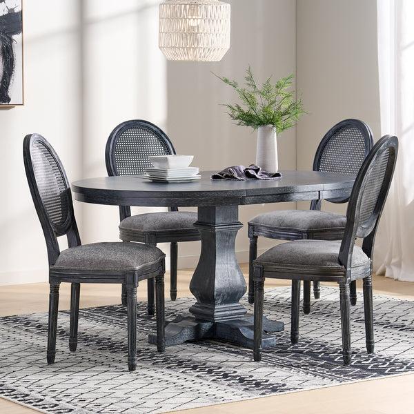 Gdf Studio Lintz French Country Wood And Cane 5-Piece Expandable Oval Dining Set