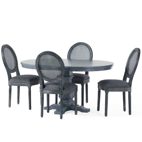 gdf studio Lintz French Country Wood and Cane 5-Piece Expandable Oval Dining Set