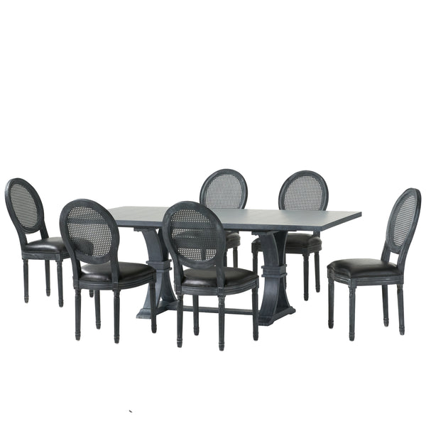 Gdf Studio Lintz French Country Wood And Cane 7-Piece Expandable Dining Set
