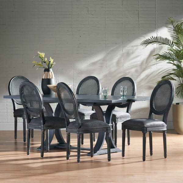 gdf studio Lintz French Country Wood and Cane 7-Piece Expandable Dining Set