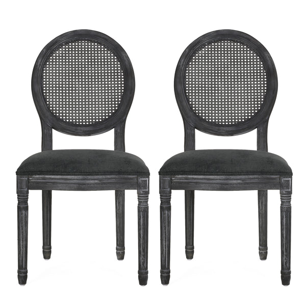 Gdf Studio Lintz French Country Wood And Cane Upholstered Dining Chair Set Of 2