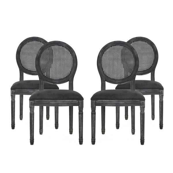 Gdf Studio Lintz French Country Wood And Cane Upholstered Dining Chair Set Of 4