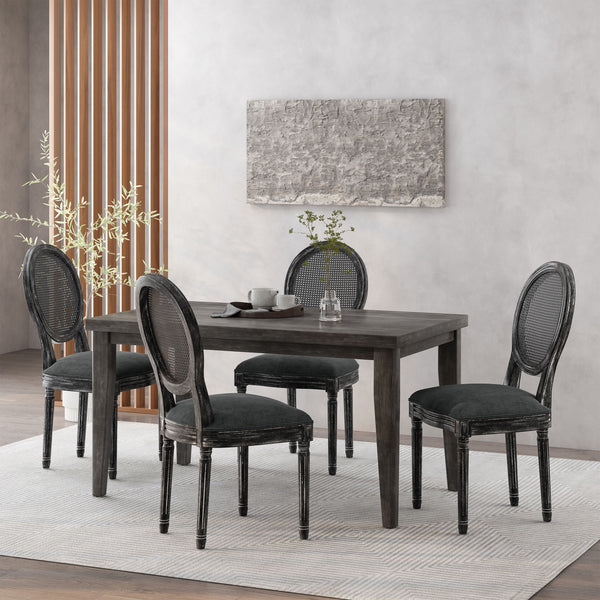 gdf studio Lintz French Country Wood and Cane Upholstered Dining Chair Set of 4