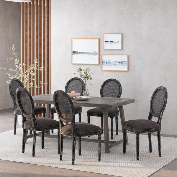 gdf studio Lintz French Country Wood and Cane Upholstered Dining Chair Set of 6