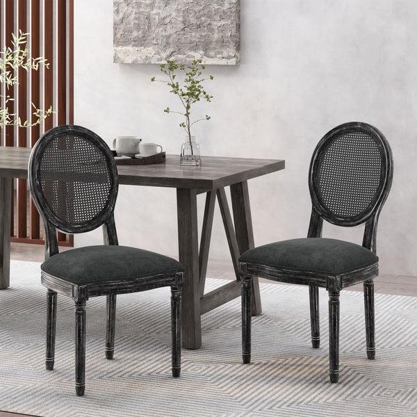 gdf studio Lintz French Country Wood and Cane Upholstered Dining Chair Set of 2