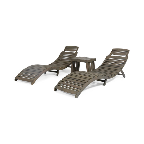 gdf studio Lisbon Outdoor Acacia Wood 3 Piece Chaise Lounge Set