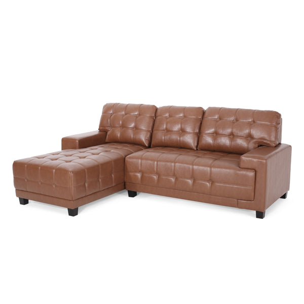 Gdf Studio Littell Contemporary Faux Leather Tufted 3 Seater Sofa And Chaise Lounge Sectional Set