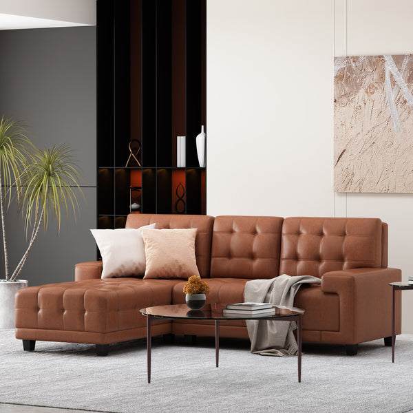 Gdf Studio Littell Contemporary Faux Leather Tufted 3 Seater Sofa And Chaise Lounge Sectional Set