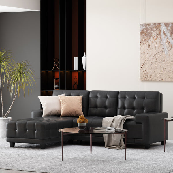 gdf studio Littell Contemporary Faux Leather Tufted 3 Seater Sofa and Chaise Lounge Sectional Set