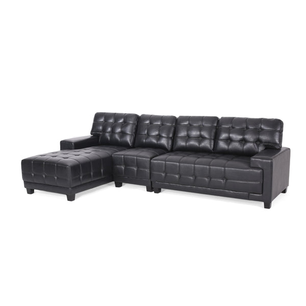 Gdf Studio Littell Contemporary Faux Leather Tufted 4 Seater Sofa And Chaise Lounge Sectional Set