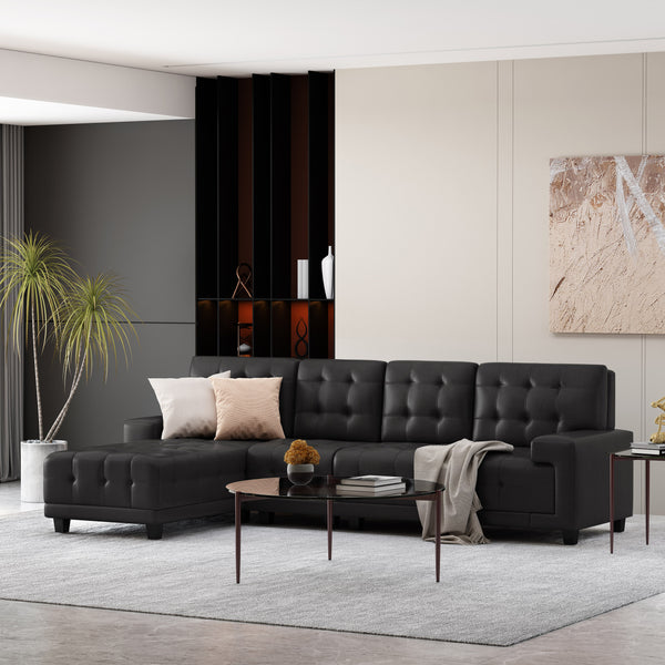 Gdf Studio Littell Contemporary Faux Leather Tufted 4 Seater Sofa And Chaise Lounge Sectional Set