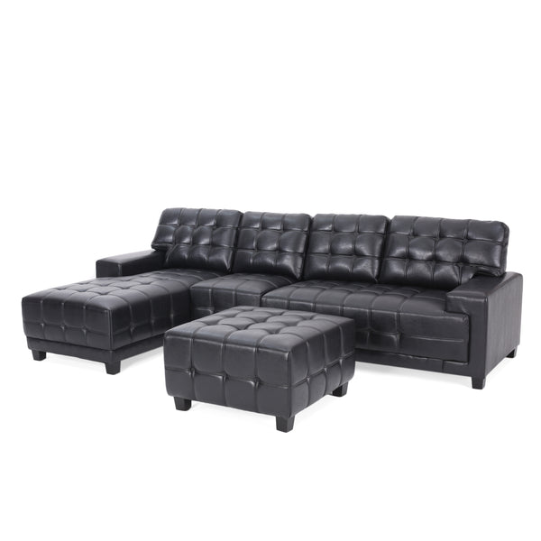 Gdf Studio Littell Contemporary Faux Leather Tufted 4 Seater Sofa And Chaise Lounge Sectional Set With Ottoman