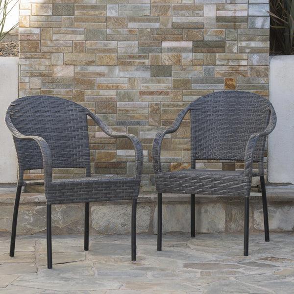 Gdf Studio Livingston Outdoor Grey Wicker Chair (Set Of 2)