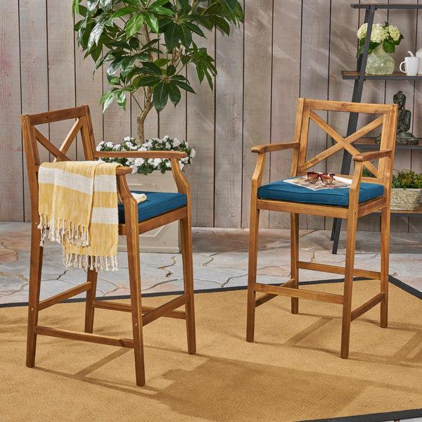 Gdf Studio Logan Outdoor Acacia Wood Barstool (set Of 2)