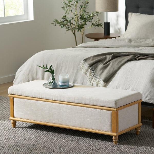 Gdf Studio Lombardi French Style Upholstered Light Beige Fabric Storage Ottoman