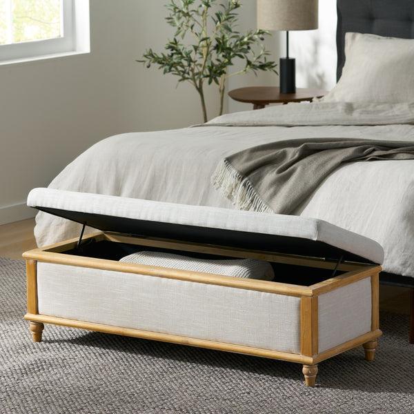 Gdf Studio Lombardi French Style Upholstered Light Beige Fabric Storage Ottoman