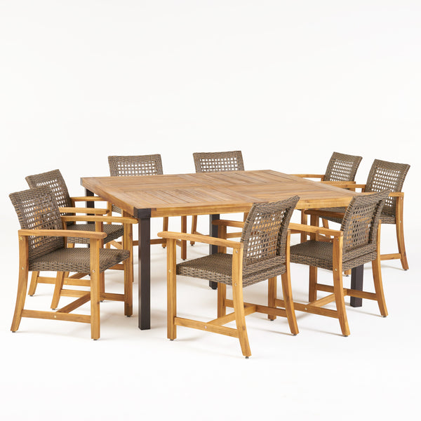 Gdf Studio Loralynn Outdoor 8 Seater Acacia Wood Dining Set