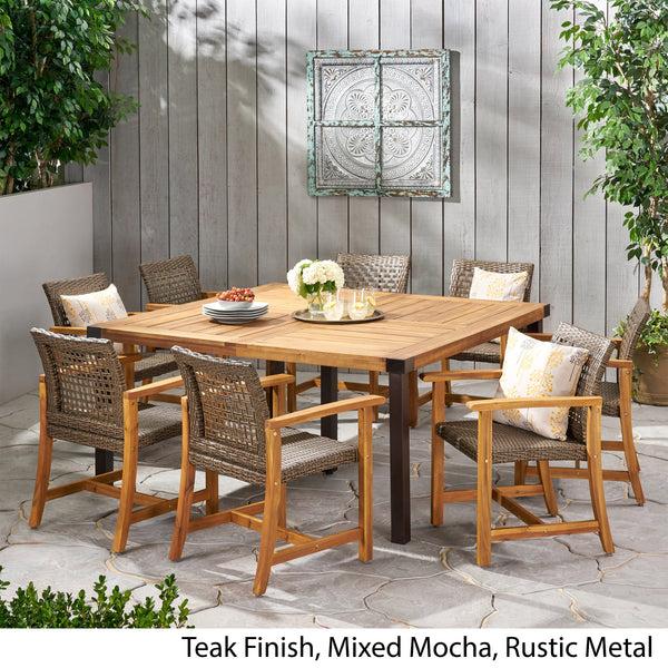 Gdf Studio Loralynn Outdoor 8 Seater Acacia Wood Dining Set