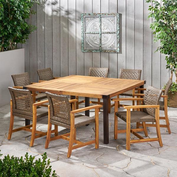 Gdf Studio Loralynn Outdoor 8 Seater Acacia Wood Dining Set