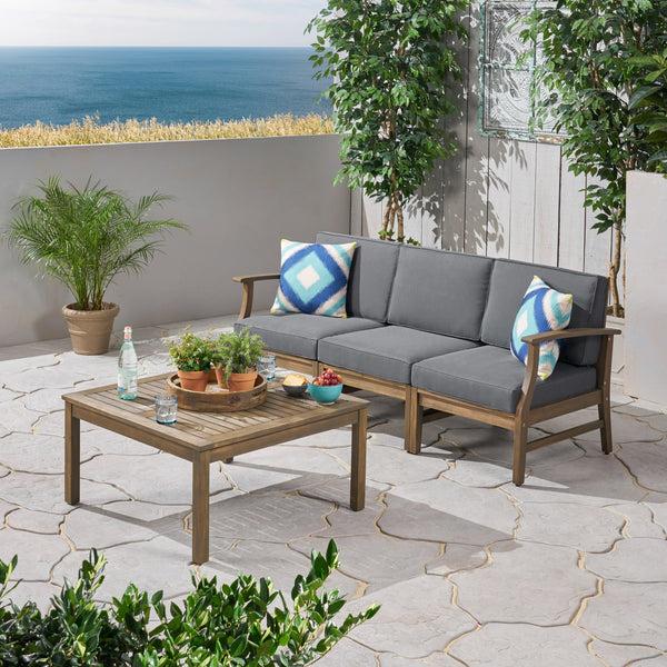 Gdf Studio Lorelei Outdoor 4 Piece Acacia Wood Sofa And Coffee Table Set