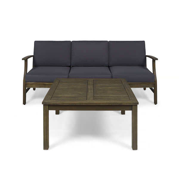gdf studio Lorelei Outdoor 4 Piece Acacia Wood Sofa and Coffee Table Set