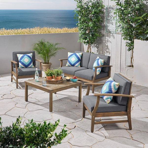 Gdf Studio Lorelei Outdoor 5 Piece Acacia Wood Chat Set