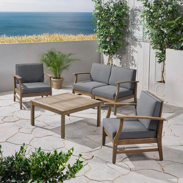 Gdf Studio Lorelei Outdoor 5 Piece Acacia Wood Chat Set