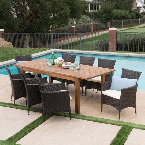 Gdf Studio Lorelei Outdoor 9 Piece Wicker Dining Set With Expandable Dining Table