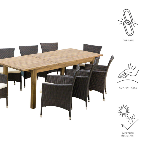 gdf studio Lorelei Outdoor 9 Piece Wicker Dining Set with Expandable Dining Table