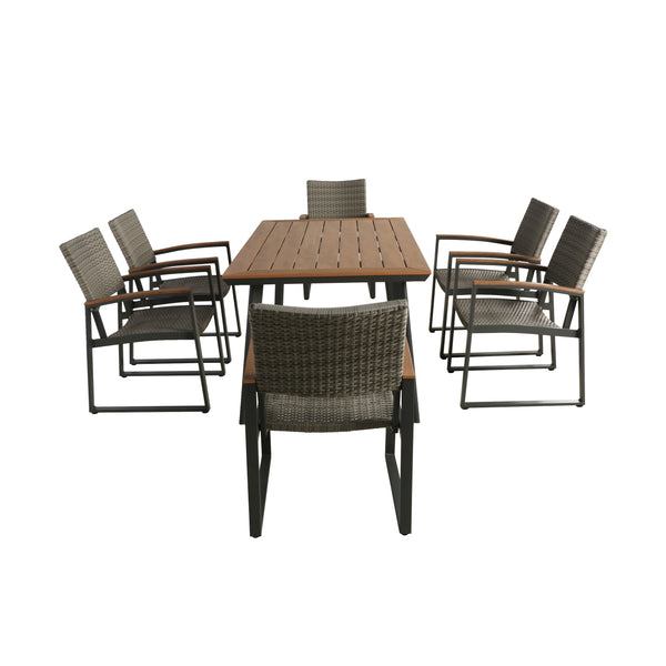 gdf studio Loren Outdoor 7 Piece Aluminum Dining Set with Wicker Chairs