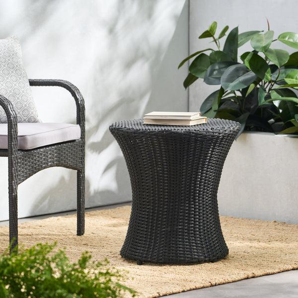 Gdf Studio Lorenzo Modern Outdoor Black Wicker Hourglass Side Table