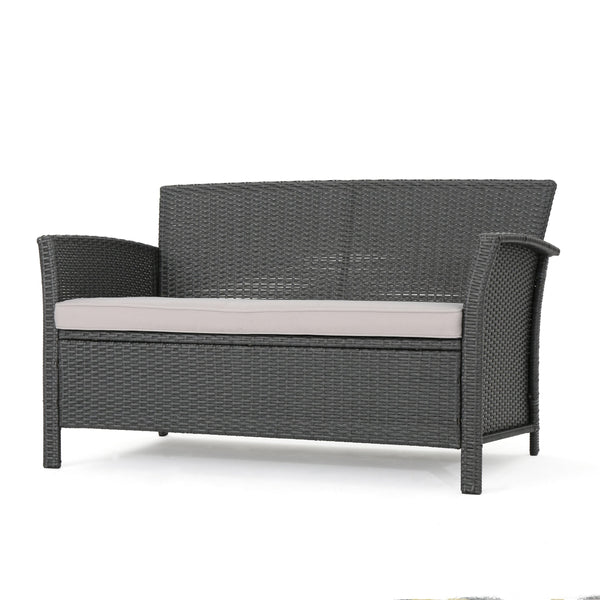 Gdf Studio Lorien Outdoor 4 Piece Wicker Chat Set W/ Water Resistant Cushions