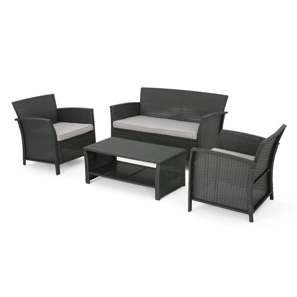 gdf studio Lorien Outdoor 4 Piece Wicker Chat Set w/ Water Resistant Cushions