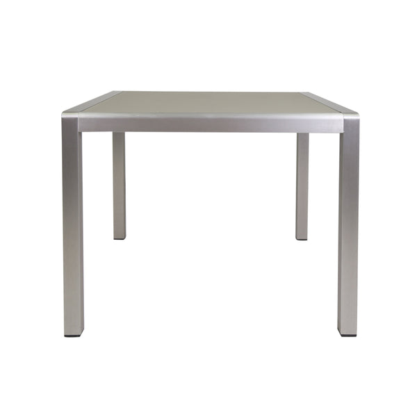 gdf studio Louie Coral Outdoor Dining Table - Anodized Aluminum - Tempered Glass Table Top - Square - Silver and Gray - 35-inch