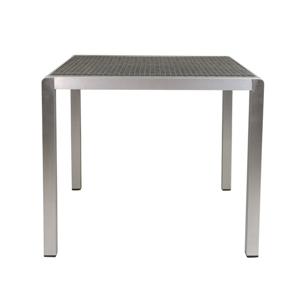 gdf studio Louie Coral Outdoor Dining Table - Anodized Aluminum - Wicker Table Top - Square - Silver and Gray - 35-inch