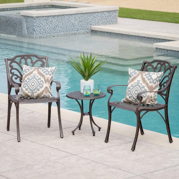 Gdf Studio Louis Outdoor 3 Piece Bronze Finished Cast Aluminum Chat Set