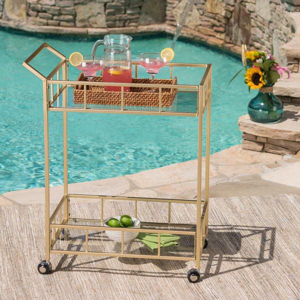 Gdf Studio Louise Indoor Modern Iron And Glass Bar Cart