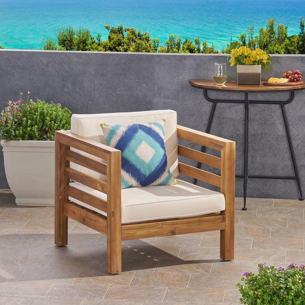 Gdf Studio Louise Outdoor Acacia Wood Club Chair With Cushion