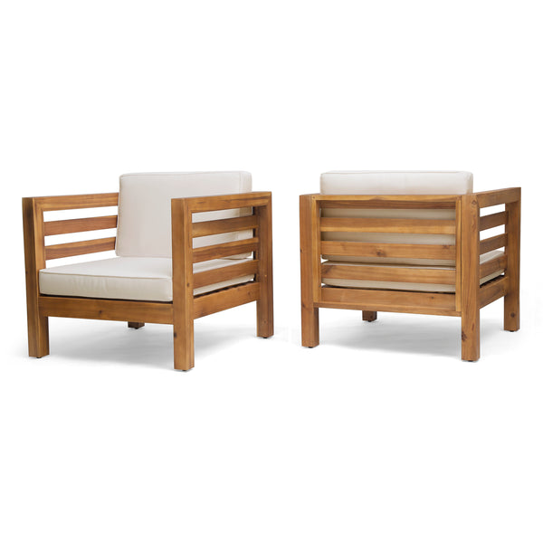 gdf studio Louise Outdoor Acacia Wood Club Chairs with Cushions (Set of 2)