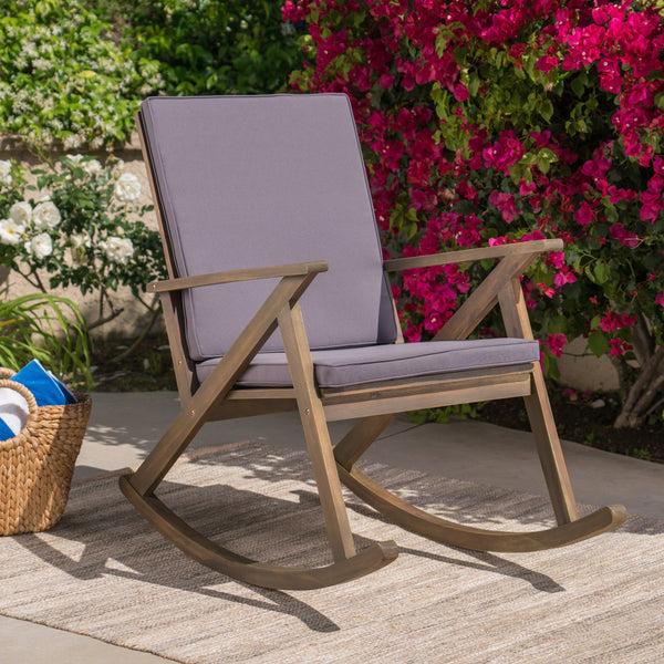 Gdf Studio Louise Outdoor Acacia Wood Rocking Chair With Cushion