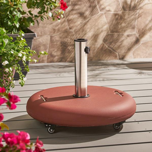 Gdf Studio Louise Outdoor Concrete Circular 80lb Umbrella Base With Steel Umbrella Holder