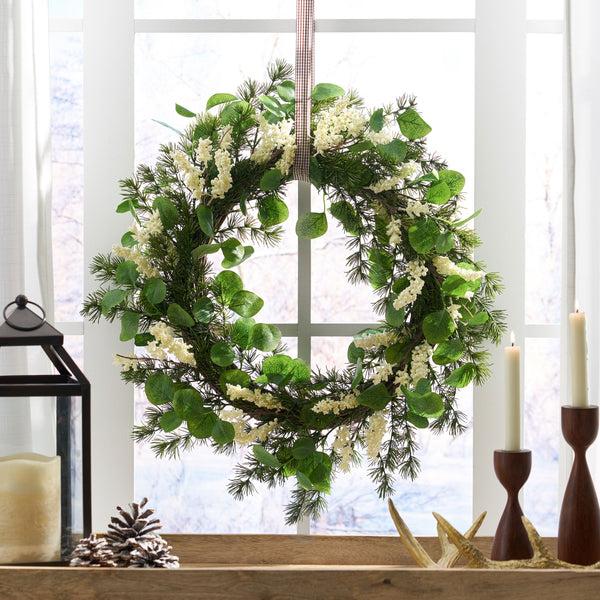 gdf studio Loveren 25.5" Eucalyptus and Pine Artificial Wreath with Berries