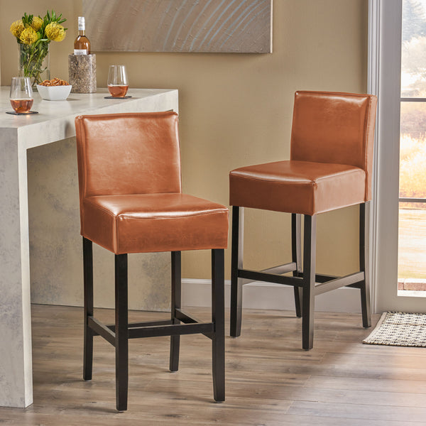 Gdf Studio Lowry Contemporary Upholstered Ivory Bonded Leather Backed Barstools (Set Of 2)