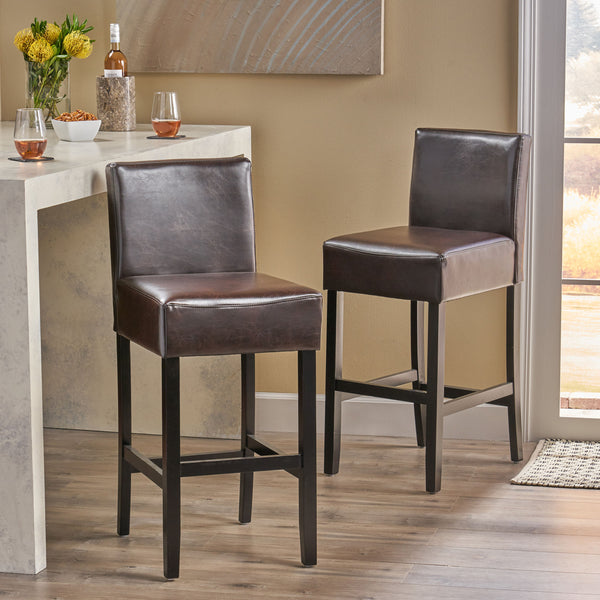 gdf studio Lowry Contemporary Upholstered Ivory Bonded Leather Backed Barstools (Set of 2)