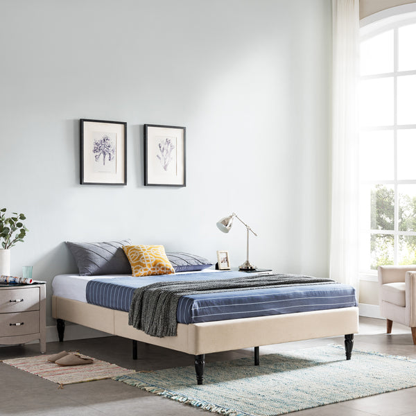 Gdf Studio Luca Contemporary Upholstered Queen Bed Frame With Turned Legs